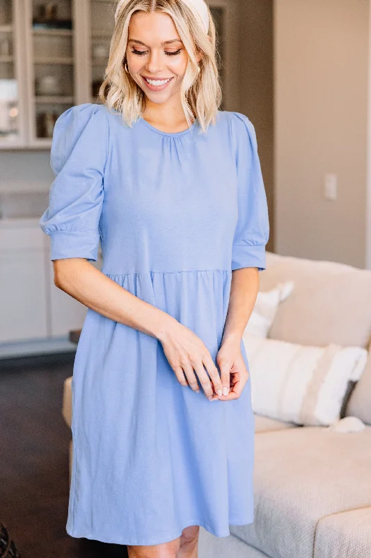 Reduced Prices Let Them Know Light Blue Puff Sleeve Dress