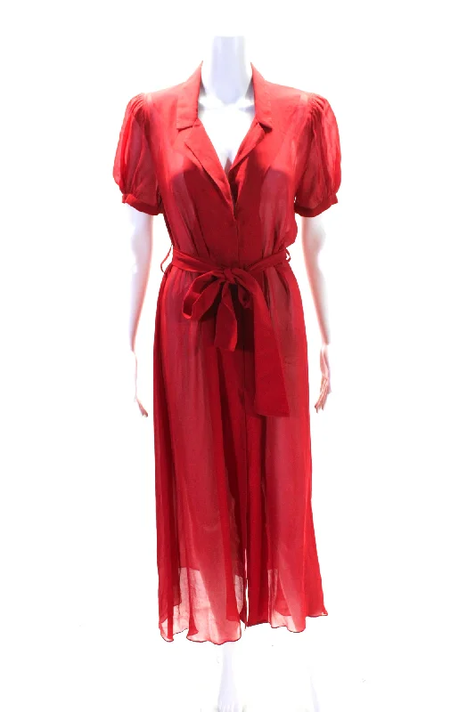 Deep Discounts Adriana Degreas Womens Collared Short Sleeve Button Up Maxi Dress Red