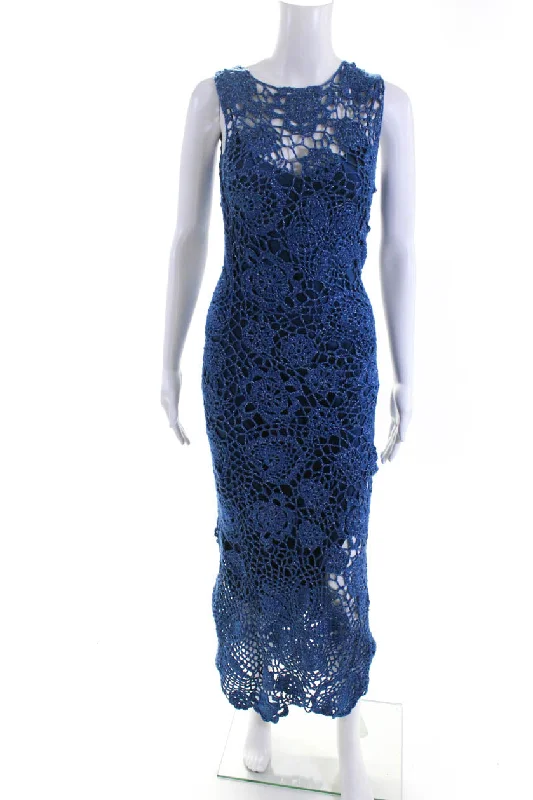 Daily Deals Alejandra Alonso Rojas Womens Twi Lurex Metallic Crochet Midi Dress Blue