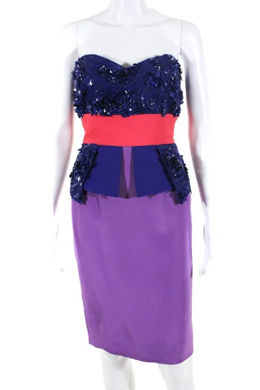 Closeout Sale Rafael Cennamo Womens Back Zip Sweetheart Tulle Sequin Dress Purple Blue Closeout Sale Rafael Cennamo Womens Back Zip Sweetheart Tulle Sequin Dress Purple Blue