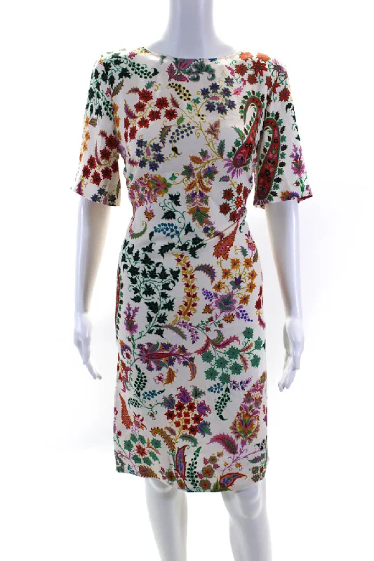 Savings Spectacular Etro Womens Cream Paisley Floral Crew Neck Short Sleeve A-line Dress
