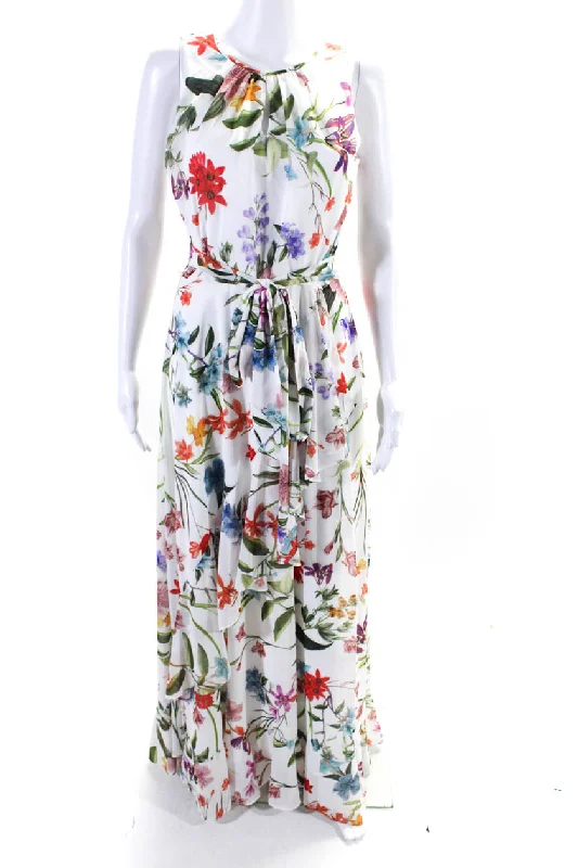 Deep Discounts Compli K Women's Round Neck Sleeveless Ruffle Floral Maxi Dress