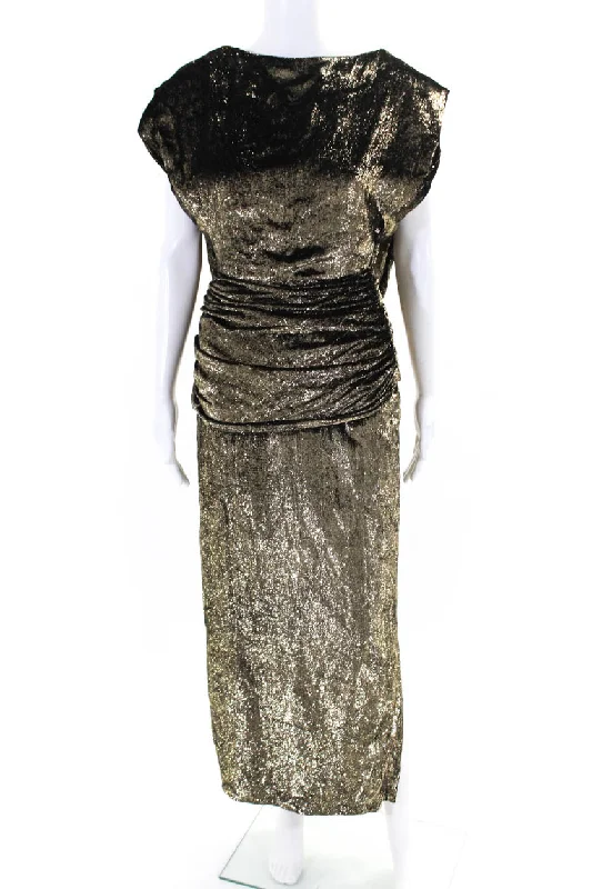 Seasonal Sale Vicky Tiel Womens Velour Lurex Draped Back Gown Dress Black Gold