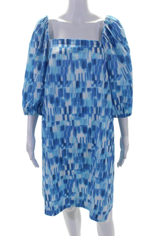 Price Drop Marella Womens Cotton Spotted Print Square Neck A-Line Midi Dress Blue