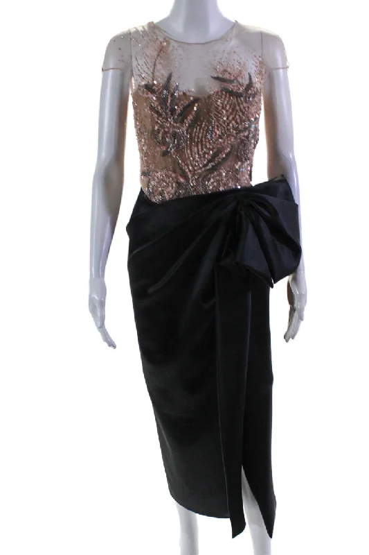 Super Deal Marchesa Womens Pink Black Beaded Cap Sleeve Drape Detail Gown Dress