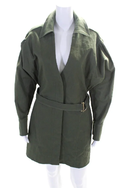 Overstock Nicholas Womens Olive Green Cotton V-Neck Belt Long Sleeve Shift Dress