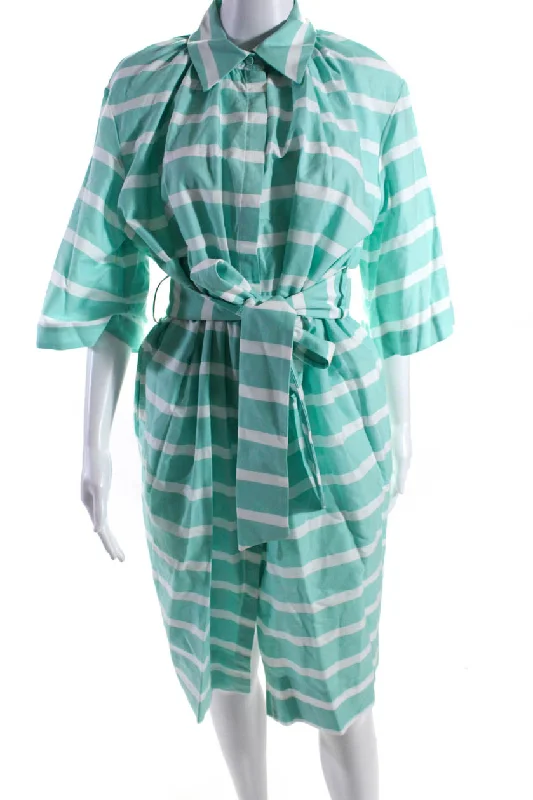 Amazing Deals Milva Mi Womens Striped Button Down Belted Dress Blue White Cotton