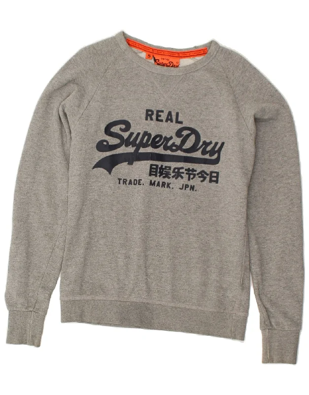 New Markdowns SUPERDRY Womens Graphic Sweatshirt Jumper UK 10 Small Grey Cotton