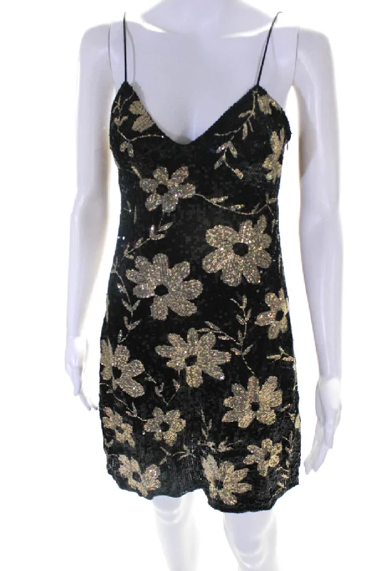 Get It Before It’s Gone Ashish Womens NWT Sequin Metallic Daisy Slip Dress Black Gold Get It Before It’s Gone Ashish Womens NWT Sequin Metallic Daisy Slip Dress Black Gold