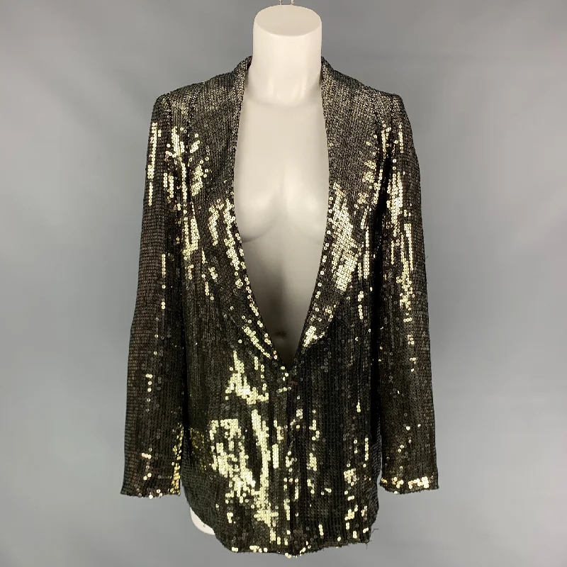 Final Clearance ALICE + OLIVIA Size M Gold Viscose Shawl Collar Jacket Blazer