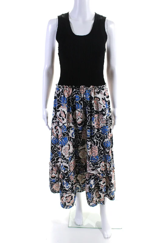 Deal Mania Tanya Taylor Womens Black Ribbed Printed Scoop Neck Sleeveless Shift Dress Deal Mania Tanya Taylor Womens Black Ribbed Printed Scoop Neck Sleeveless Shift Dress