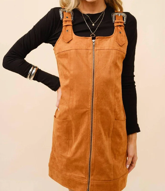 Stock Up and Save Western Buckle Mini Dress In Camel