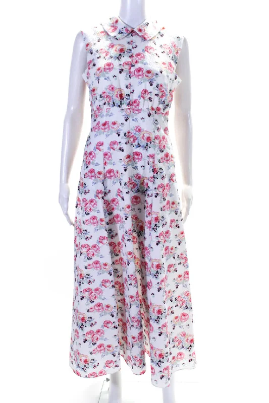 New Markdowns Emilia Wickstead Womens Zip Up Sleeveless Collar Floral Long Dress White New Markdowns Emilia Wickstead Womens Zip Up Sleeveless Collar Floral Long Dress White