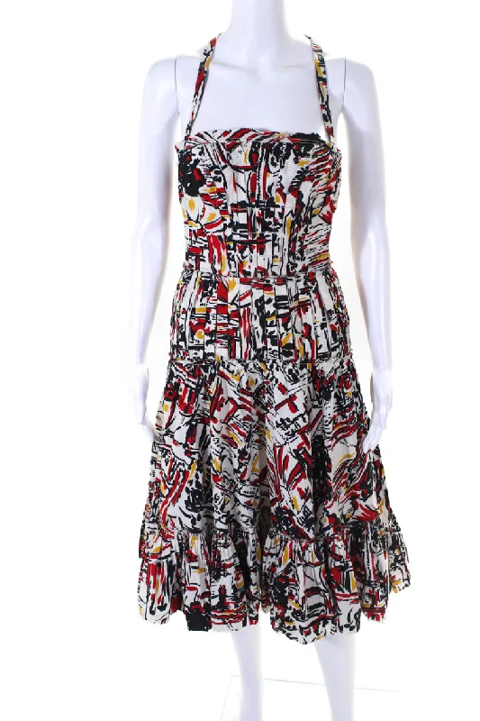 Limited Availability Prada Womens Abstract Print Halter Neck Sun Dress Multi Colored Limited Availability Prada Womens Abstract Print Halter Neck Sun Dress Multi Colored