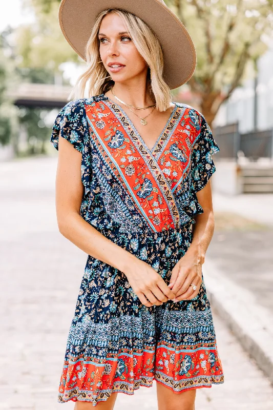 Buy Now Only You Navy Blue Mixed Print Dress