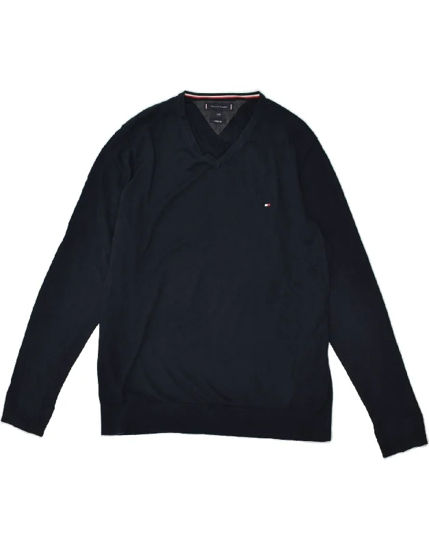 Incredible Offers TOMMY HILFIGER Womens V-Neck Jumper Sweater UK 22 3XL Navy Blue Cotton Incredible Offers TOMMY HILFIGER Womens V-Neck Jumper Sweater UK 22 3XL Navy Blue Cotton