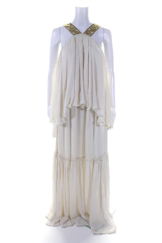 Time-Limited Offer Radmila Lolly Womens White Embellished V-Neck Layered Shift Dress
