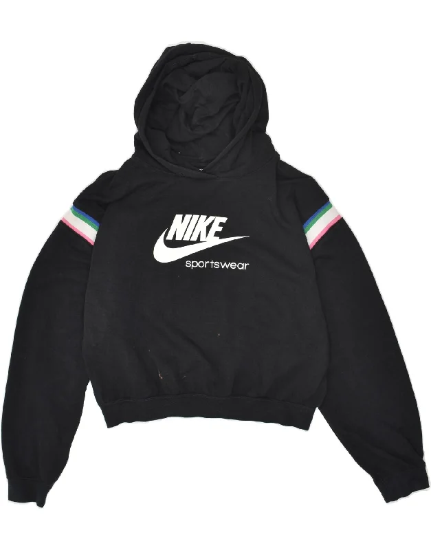 Don't Miss NIKE Womens Crop Graphic Hoodie Jumper UK 10 Small Black Cotton