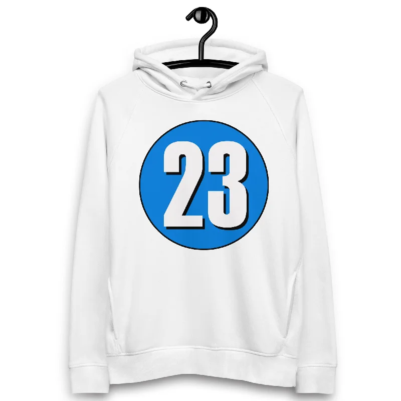 Online Only Unisex pullover hoodie: White on Blue 23