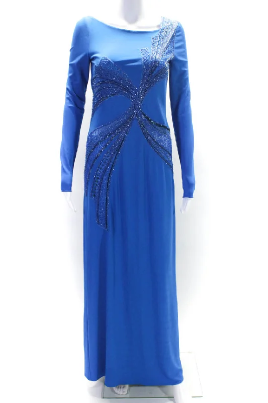 Daily Deals Emilio Pucci Womens Round Neck Embroider Beaded Zip Long Sleeve Gown Blue Daily Deals Emilio Pucci Womens Round Neck Embroider Beaded Zip Long Sleeve Gown Blue