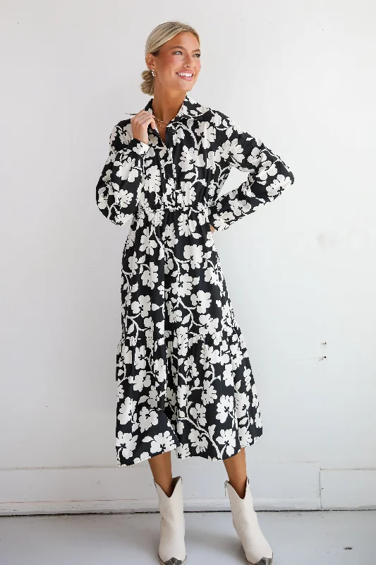 Value Deals FINAL SALE - Charmed Perfection Black Floral Midi Dress