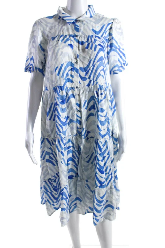 Sneak Peek Sale Better Rich Womens Striped Button Down A Line Dress White Blue