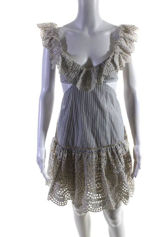 Fantastic Deals Zimmermann Womens Embroidered Cutout Off Shoulder Mini Dress Blue Ivory Fantastic Deals Zimmermann Womens Embroidered Cutout Off Shoulder Mini Dress Blue Ivory