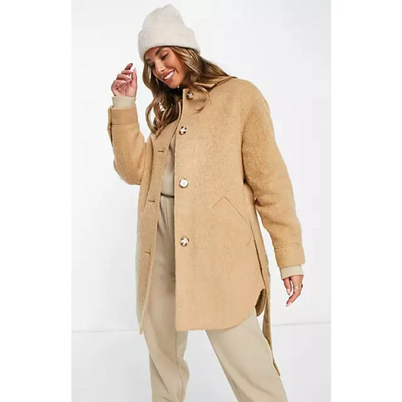 Special Savings TOPSHOP Women's Brushed Shacket Size 2 Tan Camel Belted Long Sleeve NWT