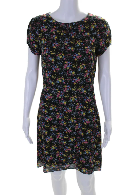 Take Advantage Saint Laurent Womens Floral Print Short Sleeves A Line Dress Black