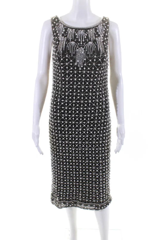 Best Seller Theia Womens Sleeveless Beaded Faux Pearl Sheath Dress Black
