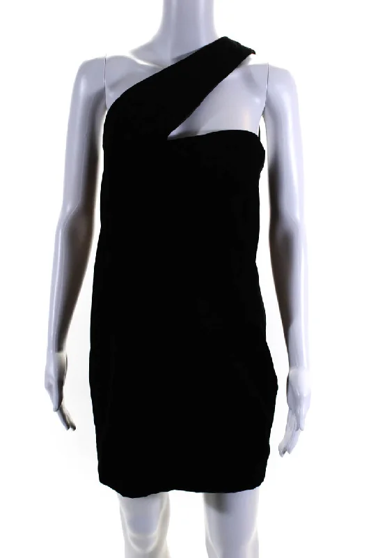Great Deals Saint Laurent Womens Black Velvet One Shoulder Sleeveless Mini Dress