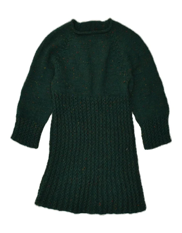 Midnight Sale VINTAGE Womens Jumper Dress UK 8 Small Green Flecked
