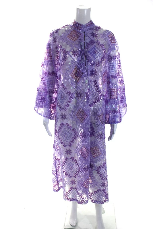 Mega Sale La Vie Style House Womens Sequin Tulle Midi Kaftan Dress Purple One