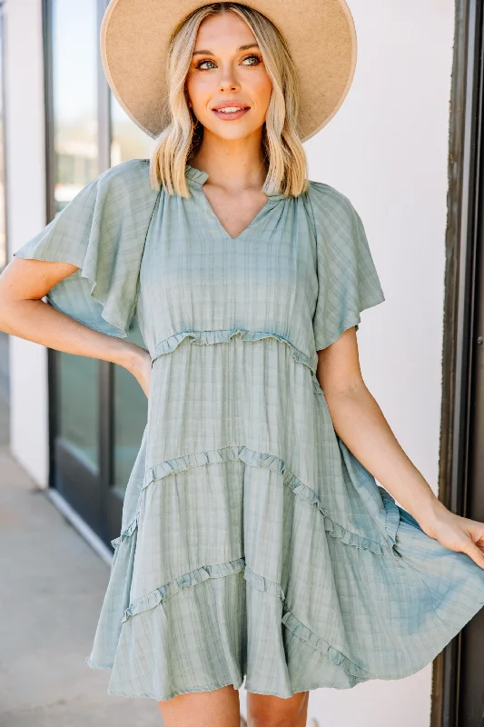Midnight Madness Perfectly You Sage Green Babydoll Dress