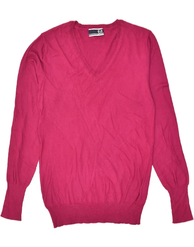 Today’s Deal SERGIO TACCHINI Womens V-Neck Jumper Sweater IT 48 XL Pink Viscose