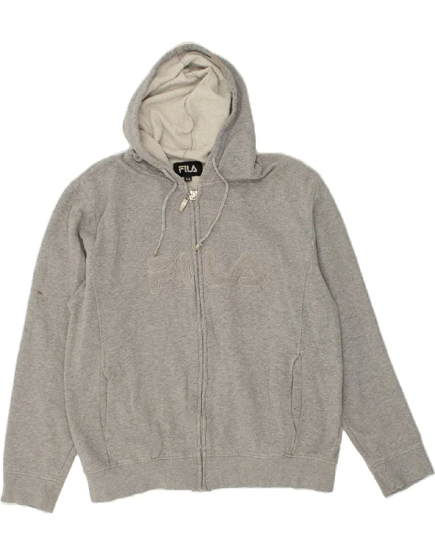 Amazing Deals FILA Womens Graphic Zip Hoodie Sweater UK 20 2XL Grey Cotton
