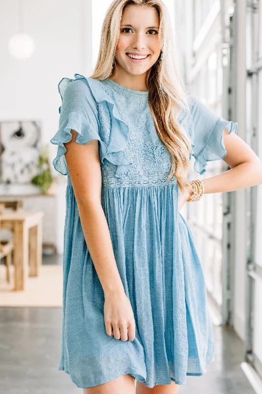 New Arrival Realized Love Dusty Blue Lace Dress