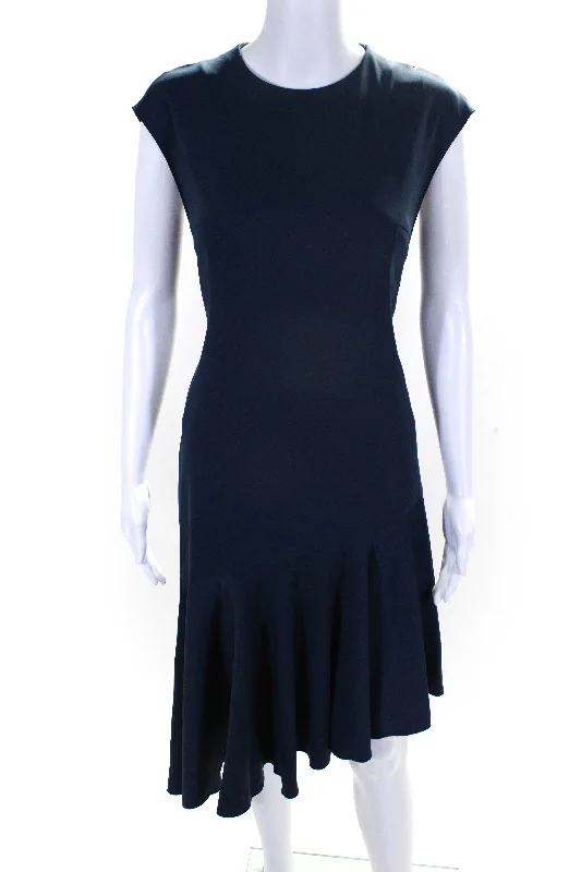 Midnight Madness Akris Punto Womens Sleeveless Trumpet Midi Dress Blue