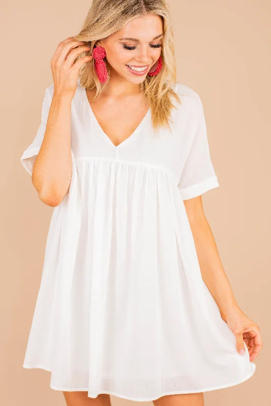 Year-End Sale Keeping You Happy White Babydoll Dress