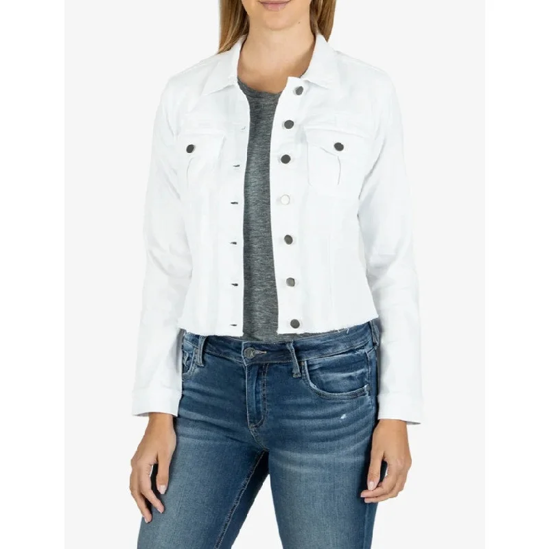 Savings Alert KUT FROM THE KLOTH Kara Frayed Denim Trucker Jacket XL Optic White Cropped NWT