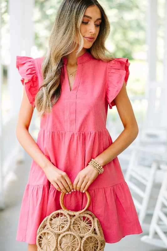 Price Buster On The Move Rouge Pink Ruffled Babydoll Dress