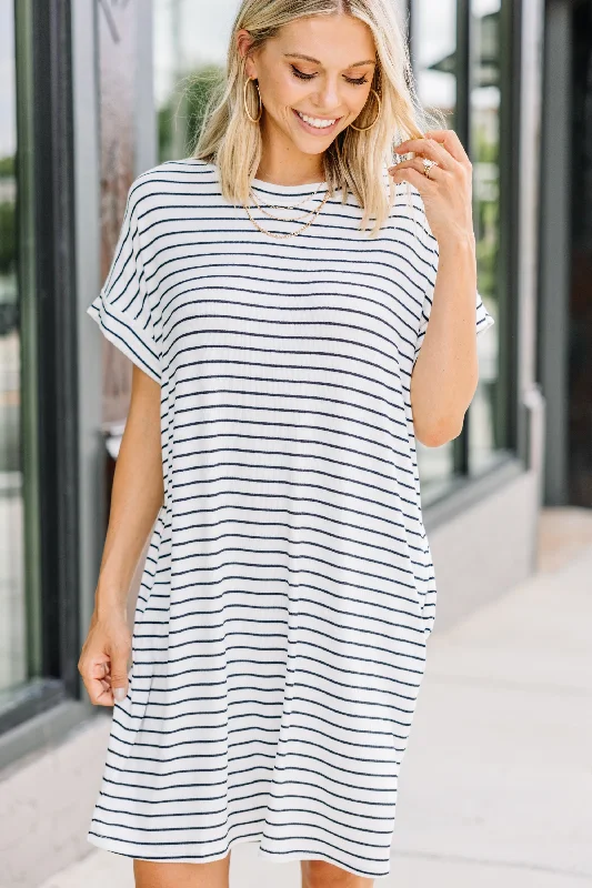 Super Bargain It's All Here White Striped T-shirt Dress