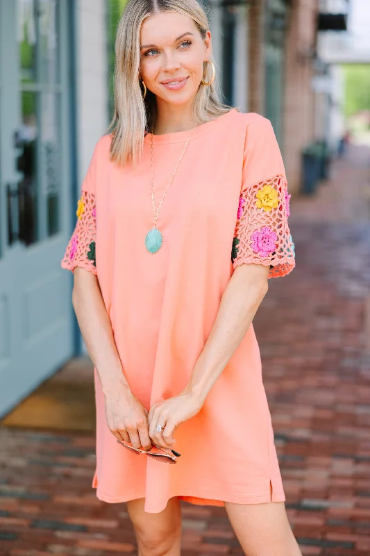 Weekend Deal All A Dream Cantaloupe Orange Crochet Dress
