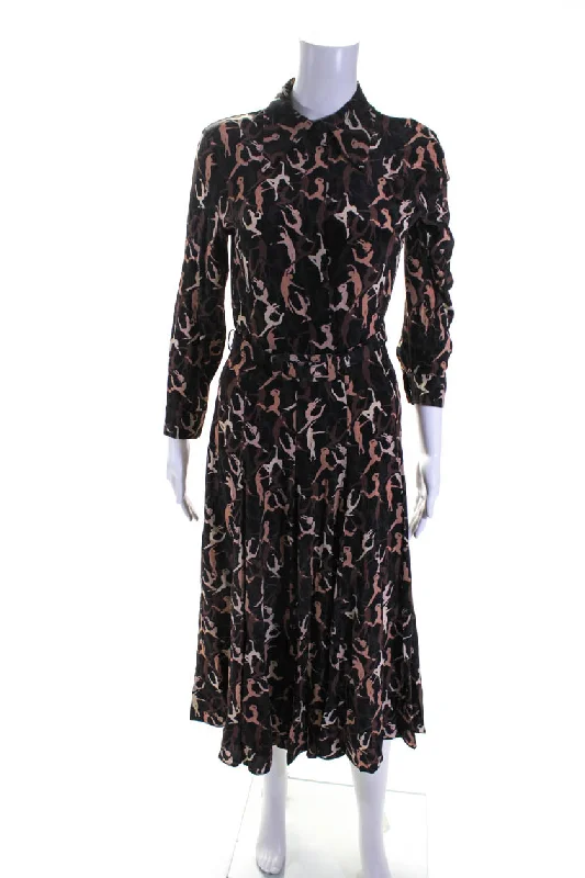 Flash Deals Michael Kors Collection Womens Silk A Line Dress Black Brown