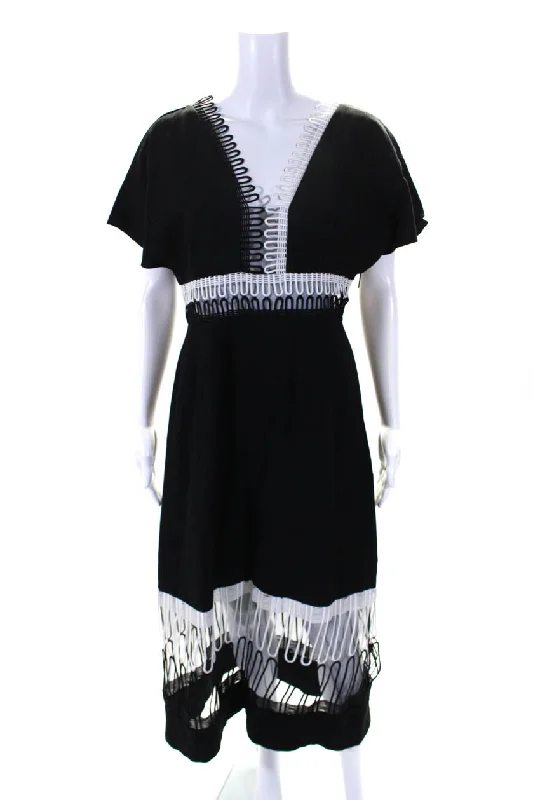 Extra Savings Christopher Kane Womens Embroidered Mesh V Neck A Line Dress Black White