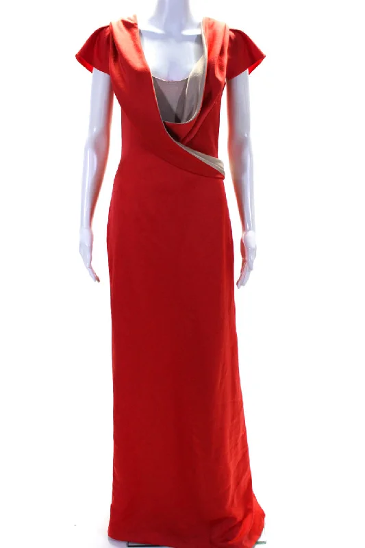 Value Deals Valentino Roma Womens Side Zip Sleeveless Ruffled Satin Gown Orange Beige Value Deals Valentino Roma Womens Side Zip Sleeveless Ruffled Satin Gown Orange Beige