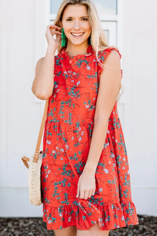 New Deals In My Possession Red Ditsy Floral Dress