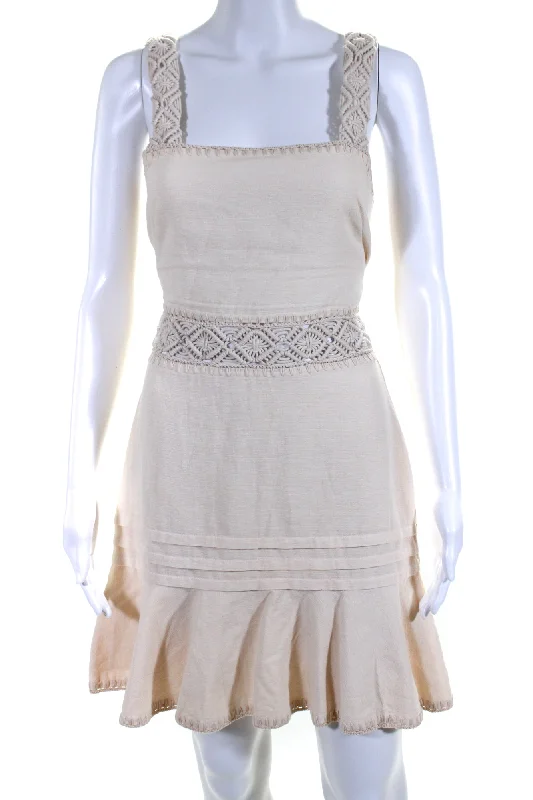 Mega Sale Jonathan Simkhai Womens Back Zip Square Neck Woven Trim Dress Beige