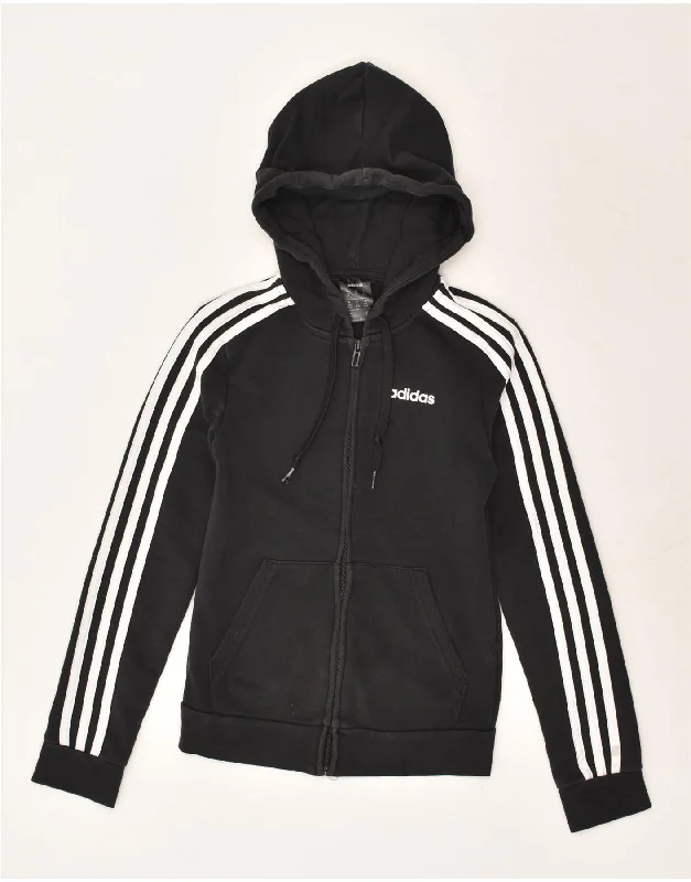 Daily Specials ADIDAS Womens Zip Hoodie Sweater UK 0/2 2XS Black Cotton
