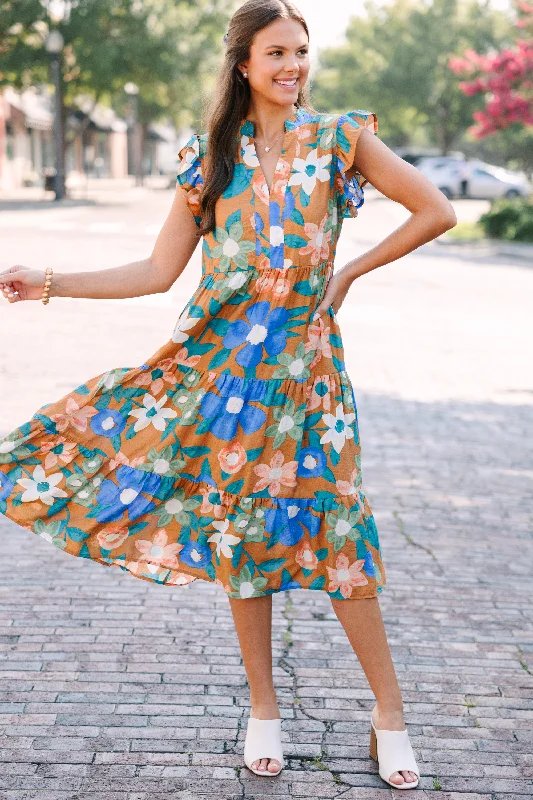 Value Deals Created Beauty Apricot Orange Floral Midi Dress